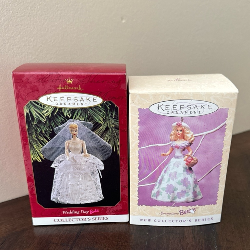 2 Hallmark Keepsake Ornament Wedding Day Barbie Collector's And Springtime Barbi